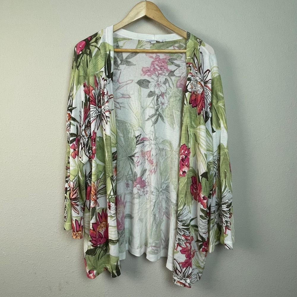 Chicos Floral‎ Cardigan Sweater Womens XXL Long Sleeve Open Front Boho Layer